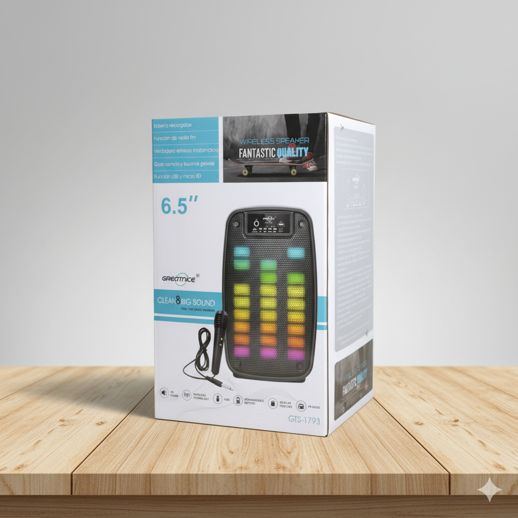 PARLANTE BLUETOOTH KARAOKE CON MICRÓFONO Y LUCES LED